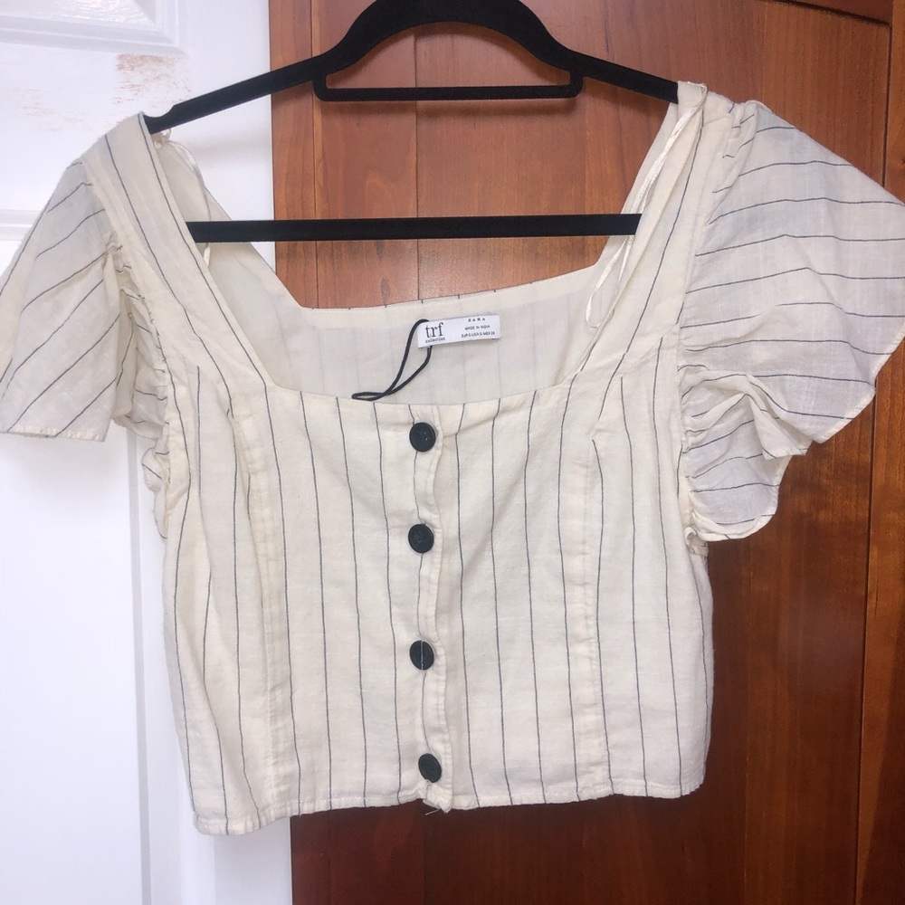 Zara NWOT stripped linen crop top